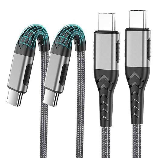 Durcord 2Pack 10ft USB C Charger Cable - 100W Fast Charging for Android/Phone/Pad, Type C to Type C Compatible with iPhone 16/15 Pro Plus Max Silver