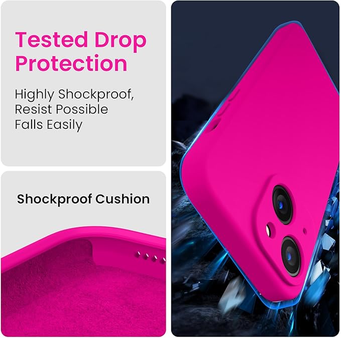 FireNova Designed for iPhone 15 Case, Silicone Upgraded [Camera Protection] Phone Case with [2 Screen Protectors], Soft Anti-Scratch Microfiber Lining Inside, 6.1 inch, Hot Pink
