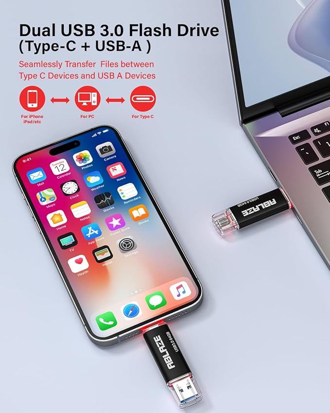 ABLAZE 64GB Type C Flash Drive 10 Pack, Dual USB 2.0+USB C Memory Stick Thumb Drive Compatible with iPhone 16/15, Android Smartphone, Computers, Tablets, Mac,iPad,PC