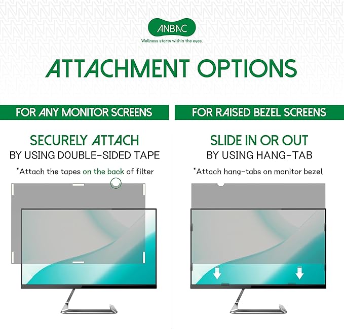23.6 Inch Desktop Privacy Screen Shield for 16:9 Wide Monitor - Anti Glare Computer Privacy Screen Cover | Blue Light Blocking Screen Protector | Scratch Resistant UV Filter | Attachment Type