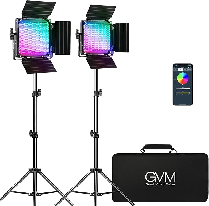 GVM RGB Video Lighting, Bi-Color Led Video Light Kit with APP Control, 2 Packs 850D Photography Lighting Kit CRI 97+ for Web Conference, YouTube, Gaming, Zoom, Aluminum Alloy Shell
