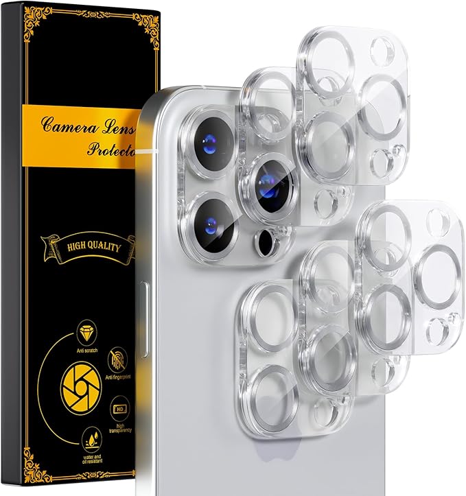 beuxece for 6 Pack iPhone 15 Pro/iPhone 15 Pro Max Camera Lens Protector [Drop Protection] [Case Friendly] [Easy Installation] 9H Tempered Glass Camera Screen Protector Cover, CD Silver
