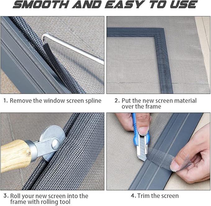 Fiberglass Screen Repair Kit, Black, 48" x 110", Easy to Install, Up to 5 Years Lifespan, Wide Application