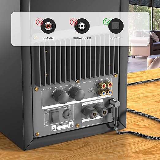 EMK 90 Degree Right Angle Optical Audio Cable [11ft/3.6M] - 360° Rotatable Digital Toslink SPDIF Cable for Soundbar to TV, Home Theater - Black Fiber Optic Cable with Angled Connector