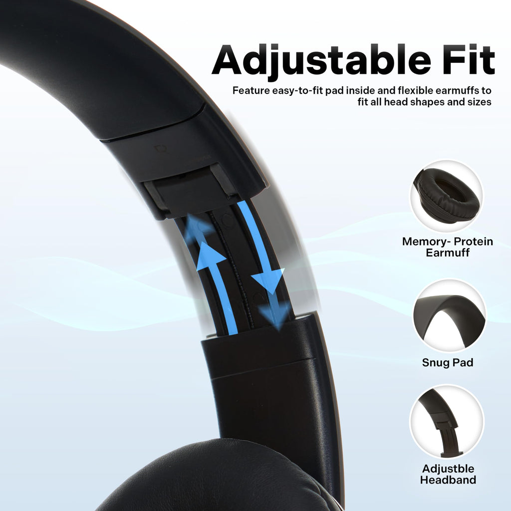 iJoy Bluetooth Headphones Over Ear, Wireless and Wired Foldable Headset Built-in Microphone, FM, Micro SD Card Slot - (Purple) Adults Kids Men Women