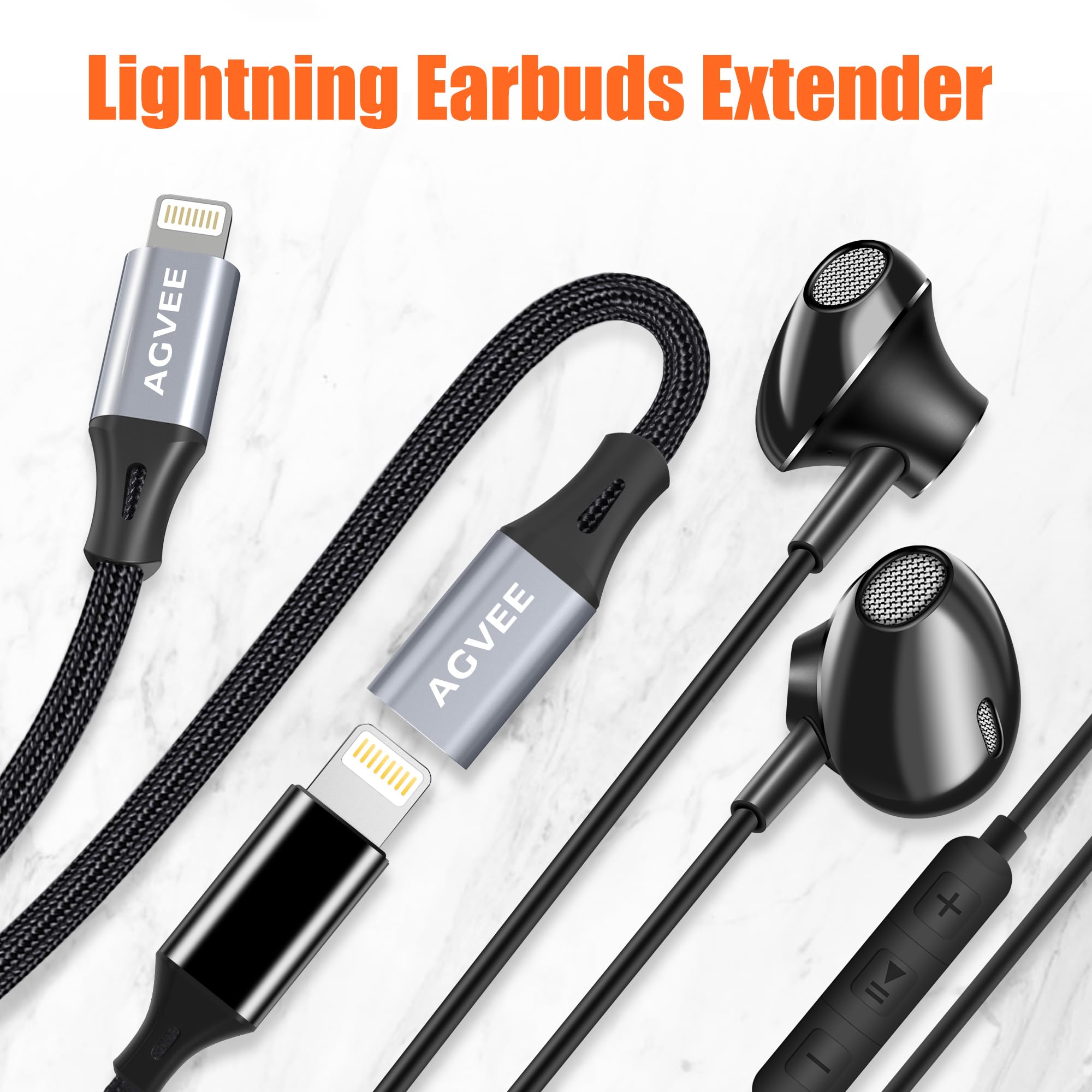 AGVEE 2 Pack 1ft Lightning Extension Cable