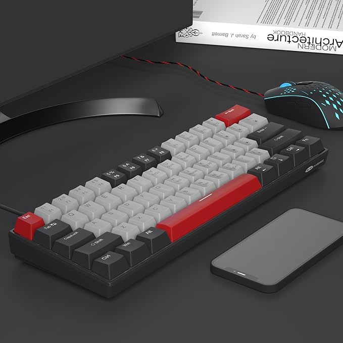 60% Mechanical Gaming Keyboard,Mixed Color Keycaps Gaming Keyboard with Clicky Blue Switches, Detachable Type-C Cable Mini Keyboard with Blue LED Light for/PC/Laptop