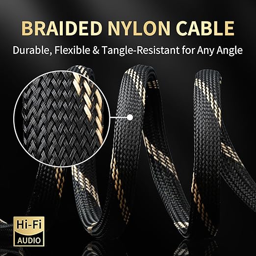 12 AWG Audiophile HiFi Speaker Audio Cable–4N OFC Core,24K Gold-Plated Banana Plugs with Nylon Braid,Compatible with Amplifier,Speakers,AV Receiver & Home Theater(9.84ft/3m) 2-Pack