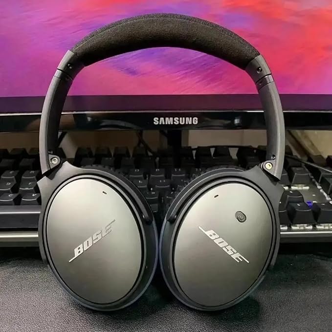 Replacement Ear Pads for Bose QuietComfort 15(qc15/QC15)/25/AE/AE2, Headphone Ear Covers, High Density Memory Cotton, Soft Leather, Adaptive Noise Isolation Headphones Pads Cushions-Black