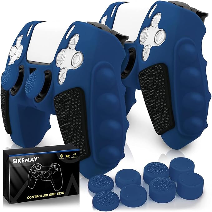 SIKEMAY Anti-Slip PS5 Controller Skin, Soft Thicken Non-Slip Studded Silicone Gel Grip Protective Cover Case for PlayStation 5 Controller Grip, 2 Pack with 8 x Thumb Grip Caps