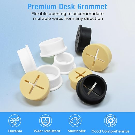 Desk Grommet, 1 in 25 mm Silicone Rubber Grommets, Black Desk Hole Cover for Cables, Flexible Wall Cord Pass Through Grommet for Office Table Computer Home Furniture Wire Organizer-15 Pcs