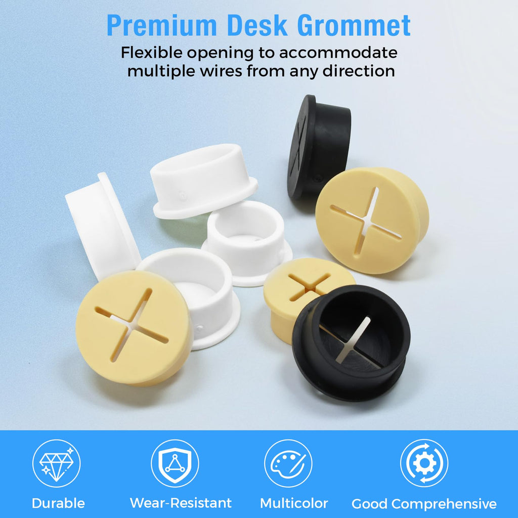 BOPOREAE Desk Grommet, 1 in 25 mm White 15 Pcs Silicone Rubber Grommets
