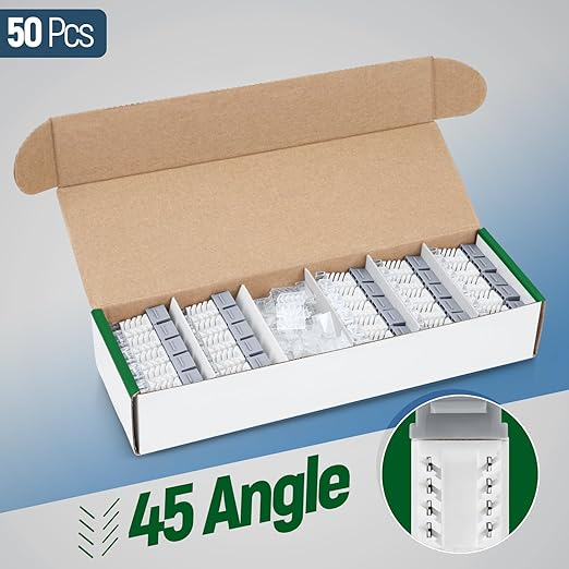 Everest 45° Angled RJ45 Cat6A Keystone Jacks 50-Pack in Gray - Slim Profile Female RJ45 Connectors - Cat 6A Keystone Jack - Compatible with 45° Angled Speed Termination Tool - 45Term (B0BL3GS7ZY)