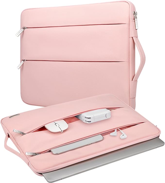 Voova Laptop Sleeve Carrying Case 15.6 16 Inch,Slim Computer Cover Bag Compatible with MacBook Pro 15/16, Dell xps 15,15-16 Inch HP Dell Asus Acer Laptop, Sakura Pink