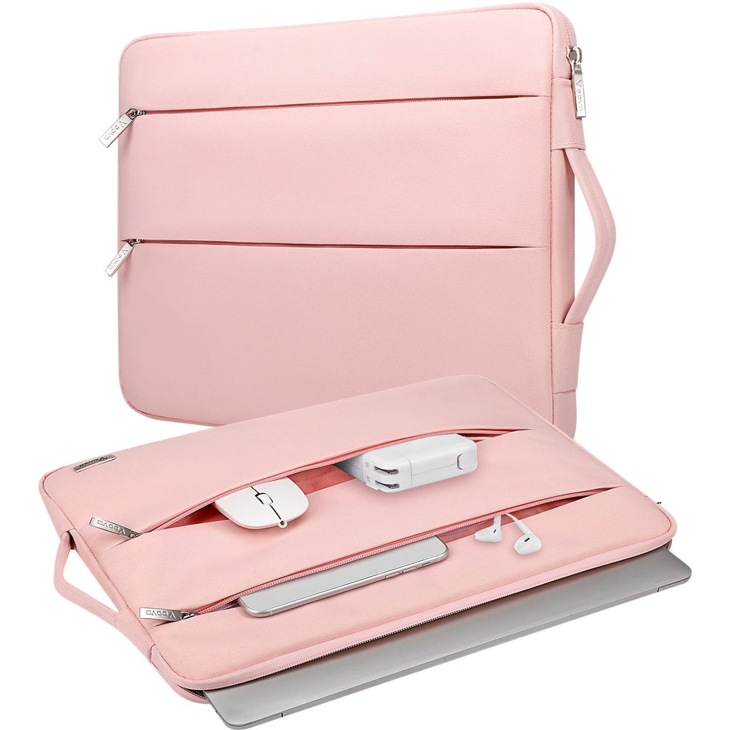 Voova Laptop Sleeve Carrying Case 15.6 16 Inch,Slim Computer Cover Bag Compatible with MacBook Pro 15/16, Dell xps 15,15-16 Inch HP Dell Asus Acer Laptop, Sakura Pink