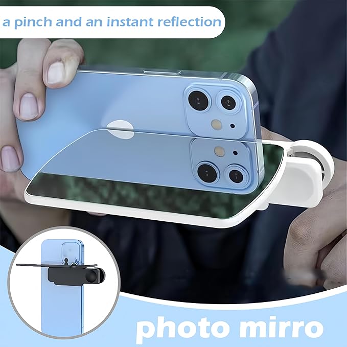 Mirror Effect Lens, Smartphone Camera Mirror Reflection Clip Kit Phone Camera Shooting Reflection Mirror Adjustable HD Glass Smartphone Photography Flip Mirror for All Phones (Black)
