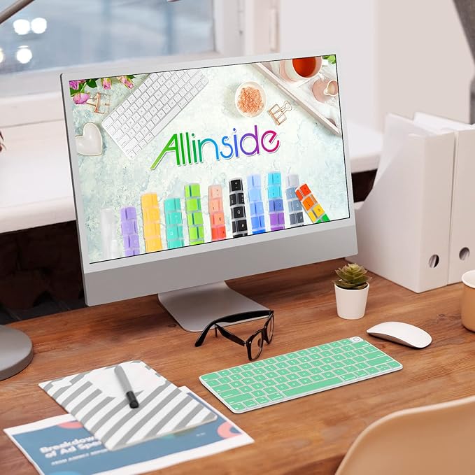 Allinside Silicone Keyboard Cover for iMac Magic Keyboard A2449/A2450, Protective Skin for iMac 24" Wireless Keyboard Released in 2021, US Layout, Light Green