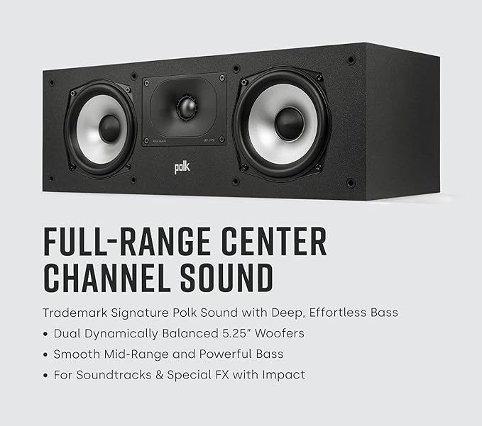 Polk Monitor XT30 Compact Center Channel Speaker - Hi-Res Audio Certified, Dolby Atmos & DTS:X Compatible, 1" Terylene Tweeter & Dual 5.25" Dynamically Balanced Woofer, Midnight Black