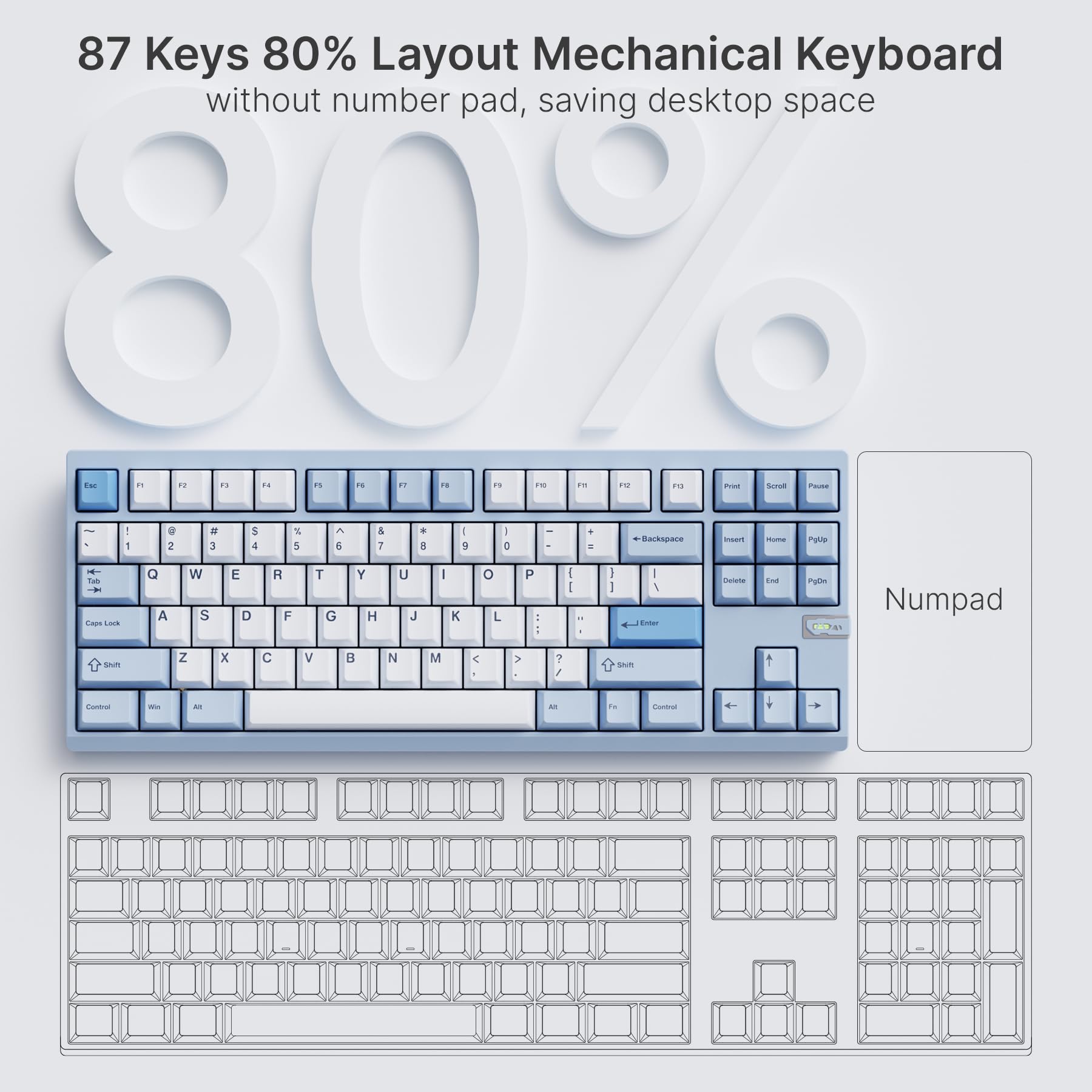 OOCTPK Chilkey ND TKL Aluminum Mechanical Keyboard, 87 Keys Tenkeyless Wireless Gaming Keyboard, Tri-Mode BT5.3/2.4GHz/USB-C PBT Keycaps Hot Swappable Custom Key Board for Windows Laptop Office PC