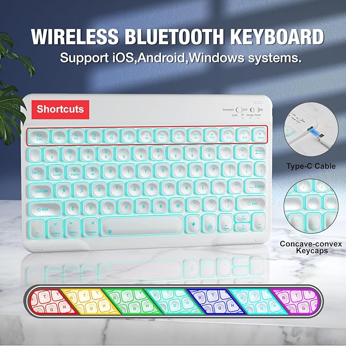 BLUTLOTUS Keyboard Case for iPad 7th/8th/9th Generation 10.2'' 2019/2020/2021, 360° Rotatable Magnetic Keyboard Case with Pencil Holder Groove, 7 Color Backlit Wireless Detachable Keyboard (Sky Blue)