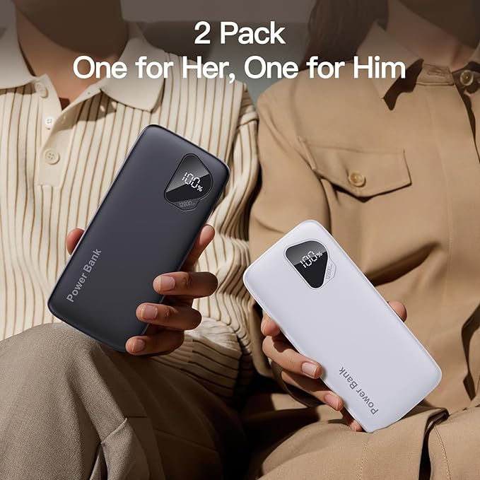 2025 Portable Charger(2pack in 1box) with Built in Cables, 12800mAh Travel Essential Battery Pack, 4 Outputs 2 Inputs Slim Power Bank with Cord Wires Compatible with iPhone,Samsung,Android