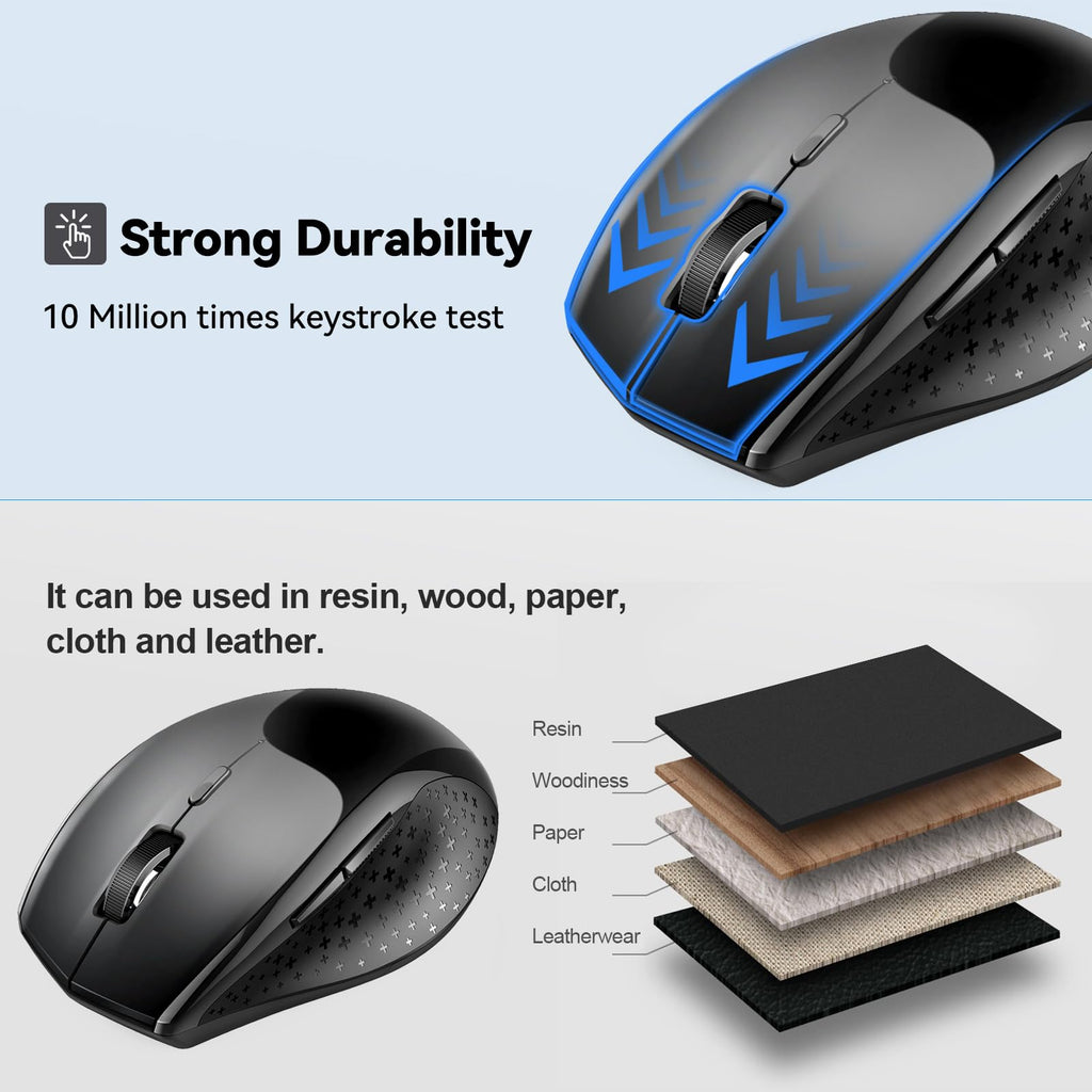 TECKNET Bluetooth Mouse, Wireless Silent 6 Buttons 2-Yr Battery, Black