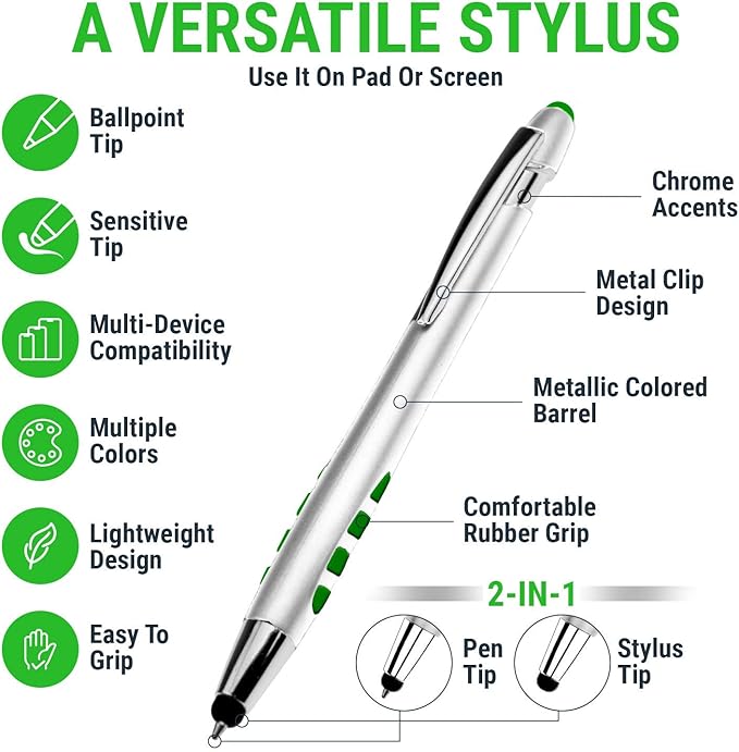 Stylus Pens - 2 in 1 Touch Screen & Writing Pen, Sensitive Stylus Tip - for Most Touchscreen Devices - Assorted Barrel Colors, Black Ink, 14 Pack