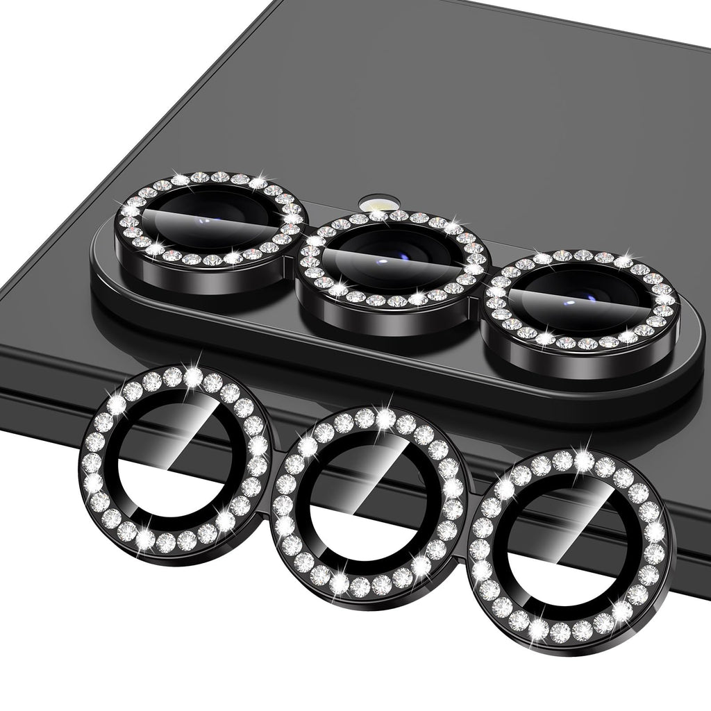 Avocase for Samsung Galaxy Z Fold 7 Camera Lens Protector, Individual Metal Ring Tempered Glass Lens Cover, [Strong Adsorption] Scratch Resistant Ultra-Thin HD Clear Lens Cover, 1 Set-Black Diamond