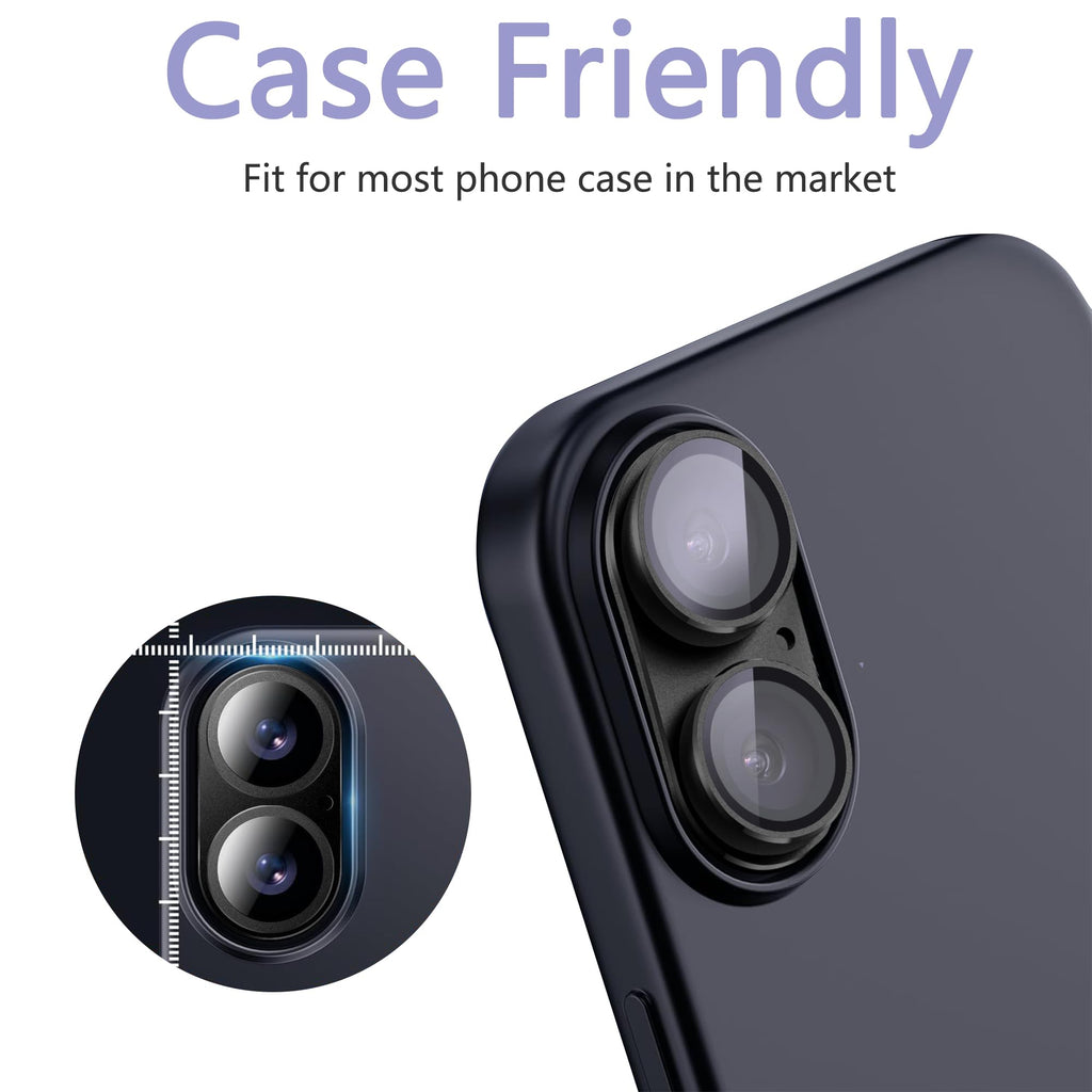 SHANG PIN JIA 2 Pack Camera Lens Protector for iPhone 16/16 Plus,[Not Easy to Breakn ] AR Tempered Glass Strong Adsorption Metal Camera Cover Screen-Cyan
