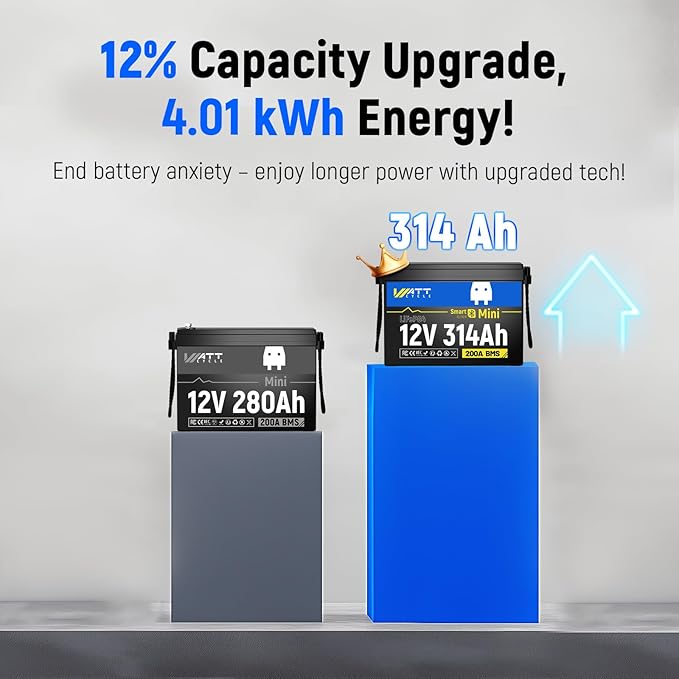 48V 314Ah (4 Packs) Mini LiFePO4 Lithium Battery with Bluetooth, Low-Temp Protection, 10000+ Deep Cycles, 16kWh Energy, for RV, Off-Grid, Solar Power System, Home Backup, Back up Power, Marine