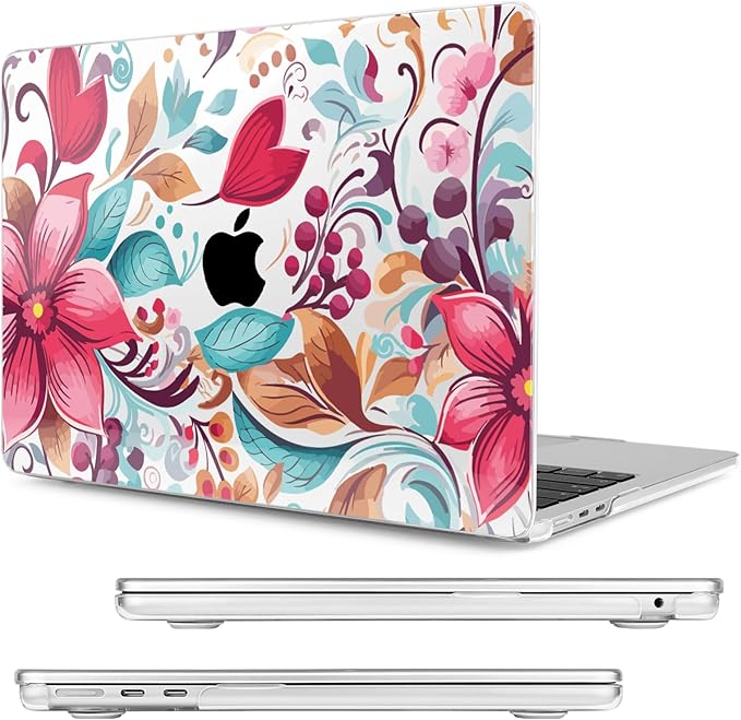 Compatible with MacBook Air 15 inch Case, M4 A3241/M3 A3114/M2 A2941 (Released 2025 to 2023), Hard Shell, Keyboard Cover, Screen Protector, Webcam Cover & Type-C Adapter, Geometric Flowers