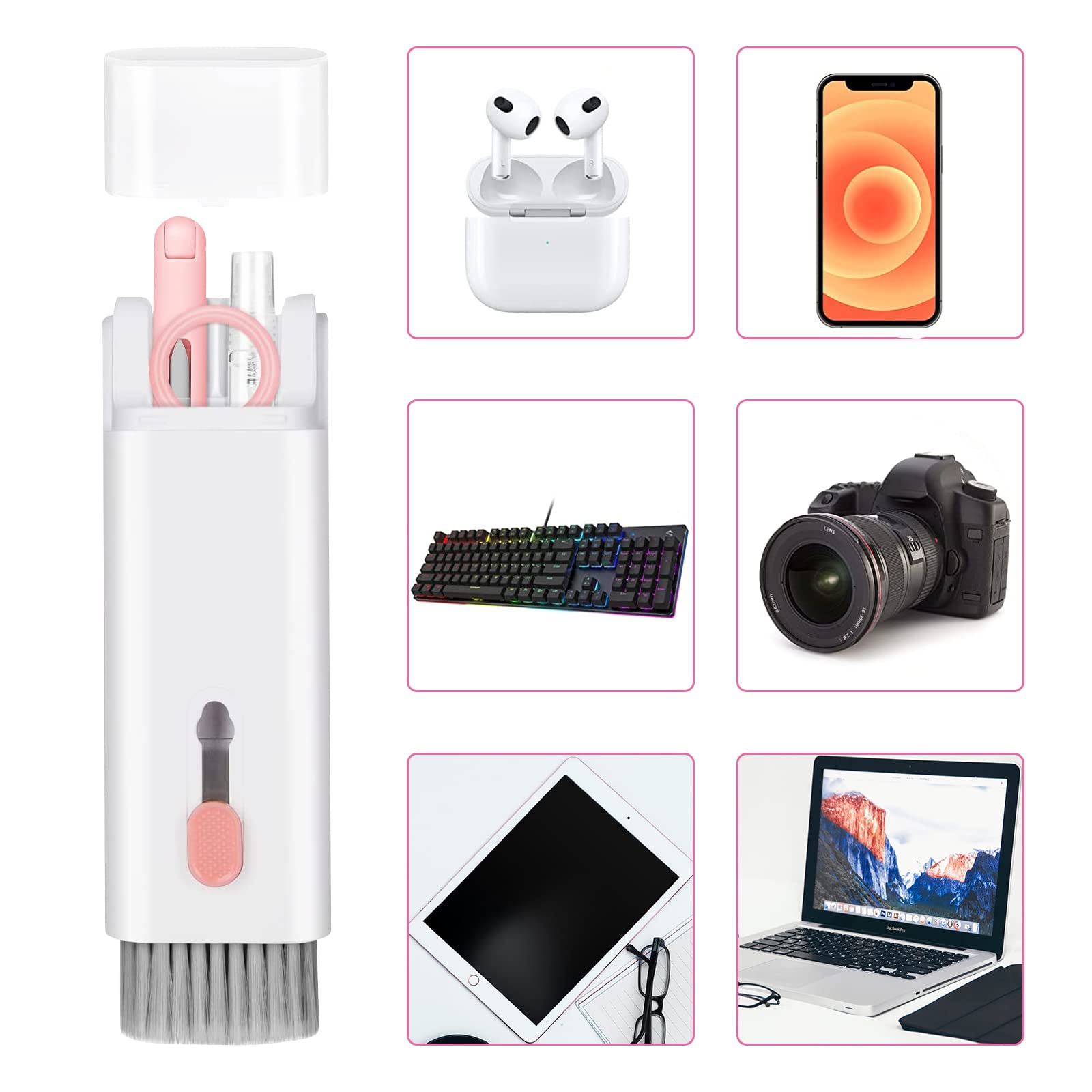 7-in-1 Electronic Cleaner Kit,Keyboard Cleaner,Laptop Cleaner Kit for Monitor, Cell Phone, Headset, Lego, Laptop Camera Lens (Pink)