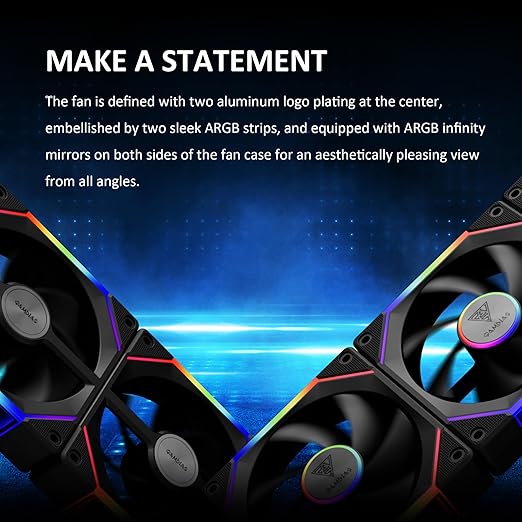 GAMDIAS AEOLUS P2-1203 120mm ARGB PWM Fan (3 Pack, no Hub), Include Reverse Fan Blade x3 & Controller, ARGB Sync, Easy Installation & Cabless Daisy-Chain Design, Silent Operation, Up to 2400RPM, Black