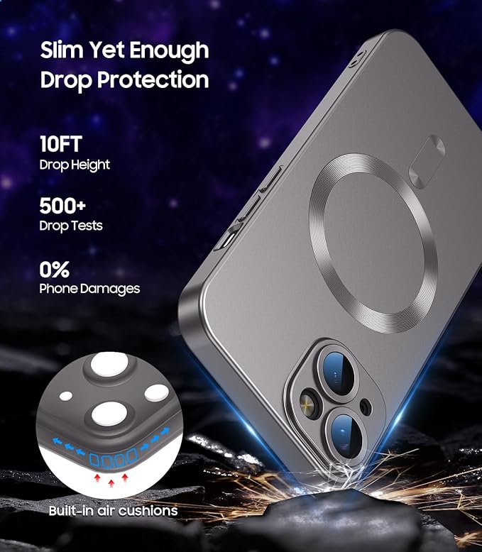 Magnetic for iPhone 14 Case [Compatible with MagSafe][Built-in Camera Lens Protector] Slim Soft Silicone Bumper Shockproof Metallic Luster Phone Case (Gray)