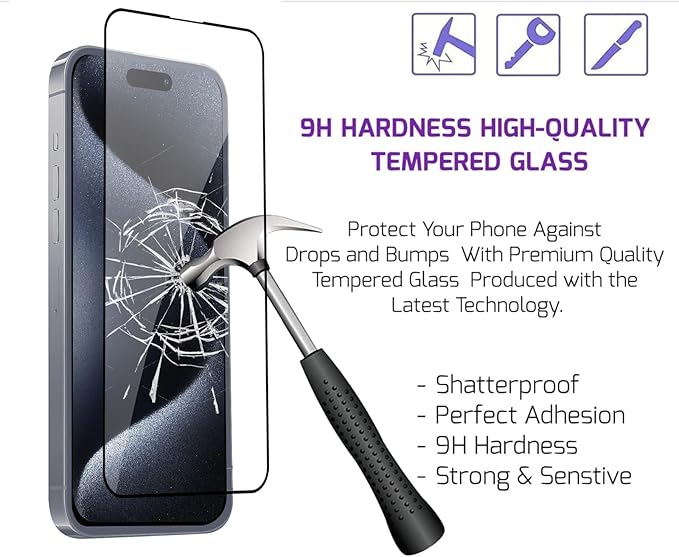 Screen Protector Tempered Glass Compatible with Apple iPhone 15 Pro (2 Pack)