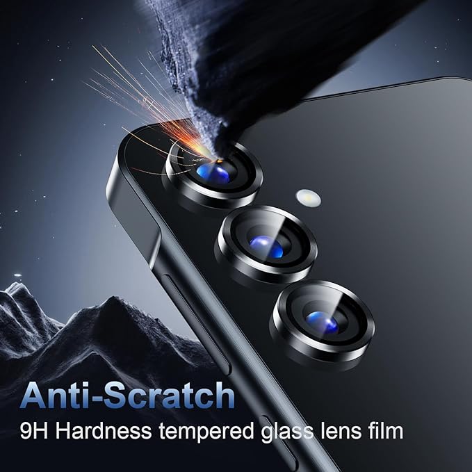 Korecase for Galaxy S25 Plus Camera Lens Protector, 9H Tempered Glass Anti Scratch Camera Screen Protector Shockproof Film Shcokproof Metal Ring Lens Protecor for Galaxy S25+Plus (Black)