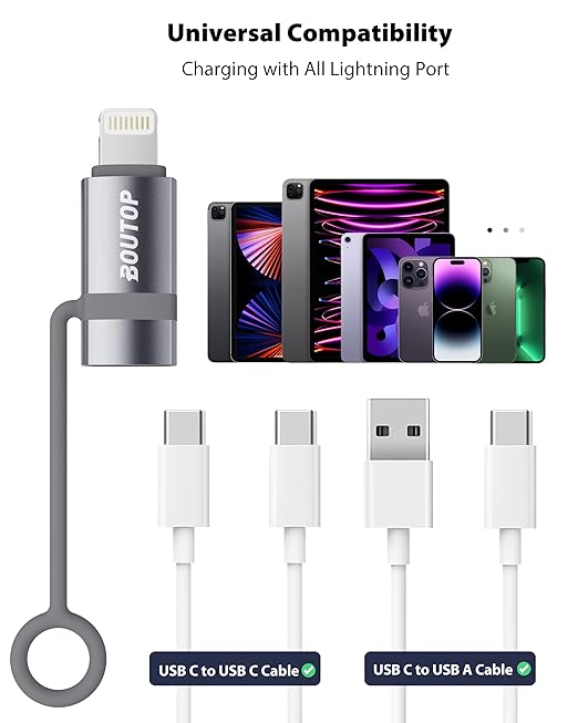 [MFi Certified] USB C to Lightning Adapter Support 36W PD Fast Charging with Anti-Loss Design Compatible with iPhone Gray -2 Pack