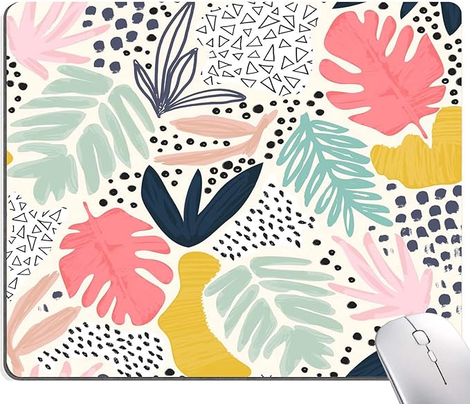 Mouse Pad, Abstract Leaves Mouse Pad, Square Mouse Mat Waterproof Non-Slip Rubber Base Mouse Pads