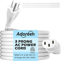 Adoreen 20 Ft Computer TV Replacement Power Cord White, Low Profile Flat Plug to 90 Degree Angled L-Shaped 18AWG 3-Prong AC Universal Power Supply Cable for Printer, PC, Monitor TV LCD, ETL+Ties