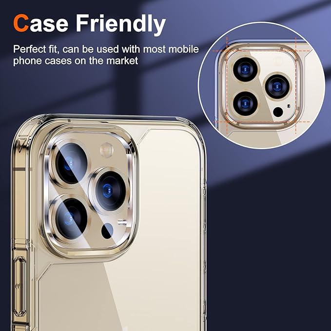 UniqueMe [ 3 Pack] Compatible with iPhone 12 Pro Max 6.7" Camera Lens Protector Tempered Glass,[Case Friendly][New version][Scratch-Resistant][Easy Installation] -Golden