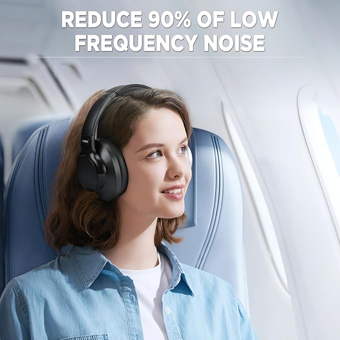 TUINYO Wireless Headphones Noise Cancelling Over Ear Bluetooth Headphones with 60H Playtime, Deep Bass Hi-Fi Stereo Sound & Comfortable Earpads for Travel, Home and Office-Black