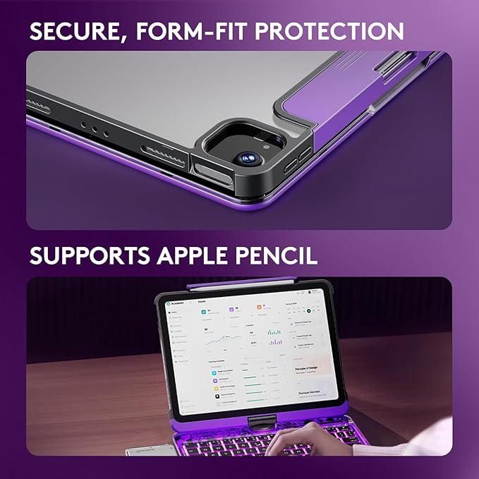 KITONE Transparent Case with Wireless Keyboard only for 2024 iPad Pro 11-in.(M4), 7 Colors Backlight, Trackpad, 360°Rotating Stand for iPad Pro 11(5th Gen), Tech Style