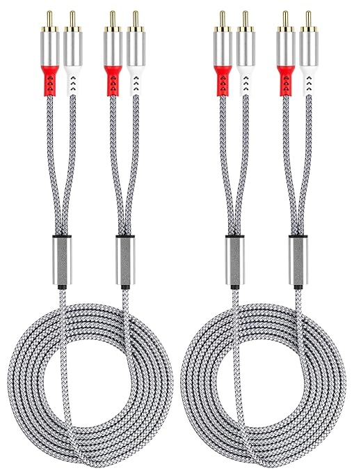 2 Pack 2RCA to 2RCA Cable 2 RCA Male Hi-Fi Systems Audio Stereo Subwoofer Cable Nylon-Braided Auxiliary Audio Cord for Home Theater HDTV Amplifiers Hi-Fi Systems Speakers and etc 6.6Ft Silver
