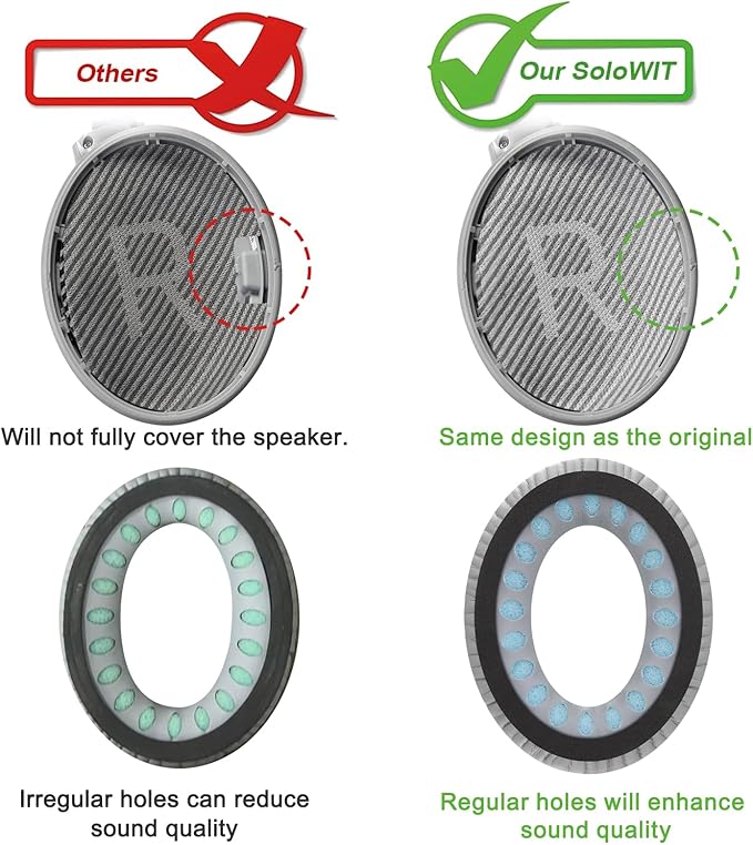 SoloWIT Ear Pads Cushions Replacement, Earpads for Bose QuietComfort 35 (QC35) and Quiet Comfort 35 II (QC35 II) Over-Ear Headphones, Softer Leather, Noise Isolation Foam - PL Silver
