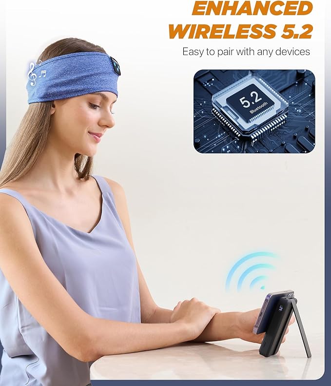 Perytong Bluetooth Headband Headphones, Sleep Headphones Bluetooth for Side Sleepers - Sleeping Headband with Thin Speaker Microphone Handsfree Gift Ideas for Women Men