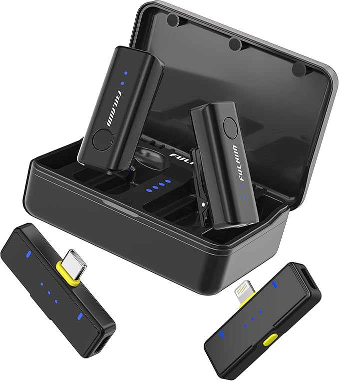FULAIM X2 Wireless Lavalier Microphone for iPhone Android Phones iPad Tablets, Clip on Lapel Microphone System with 24H Charging Case for Video Recording Vlogging, YouTube, Interview