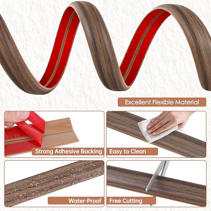 Floor Cord Cover for Wires on Floor Self Adhesive Cord Hider Floor Cable Management Wire Covers for Cords Protector Prevent Cable Trips Cord Cavity W 0.32" x H 0.32", Misty Brown Wood, 3.3Ft