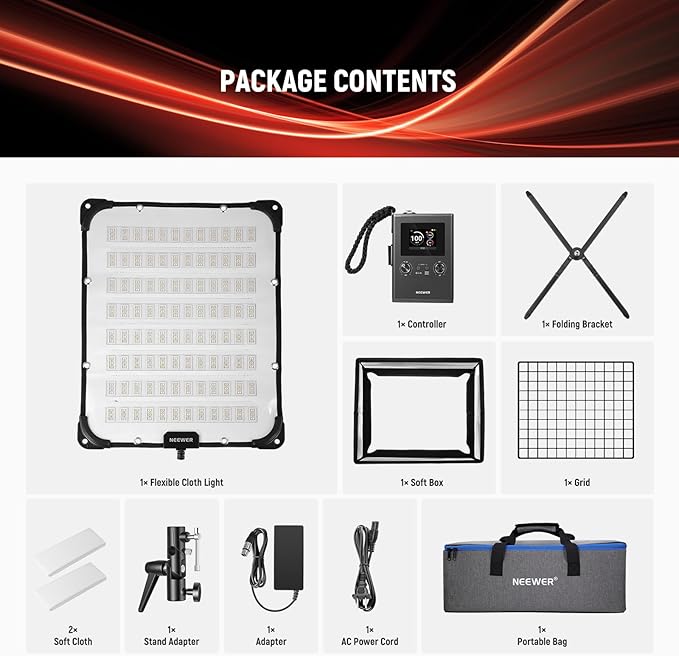 NEEWER 115W Flexible LED Video Light, Studio RGB Panel Light Mat Kit with Softbox APP/2.4G/DMX Control 2500K-10000K 14700lx/0.5m CRI96+, Key Lighting for Photography Streaming Video Recording, FL100C