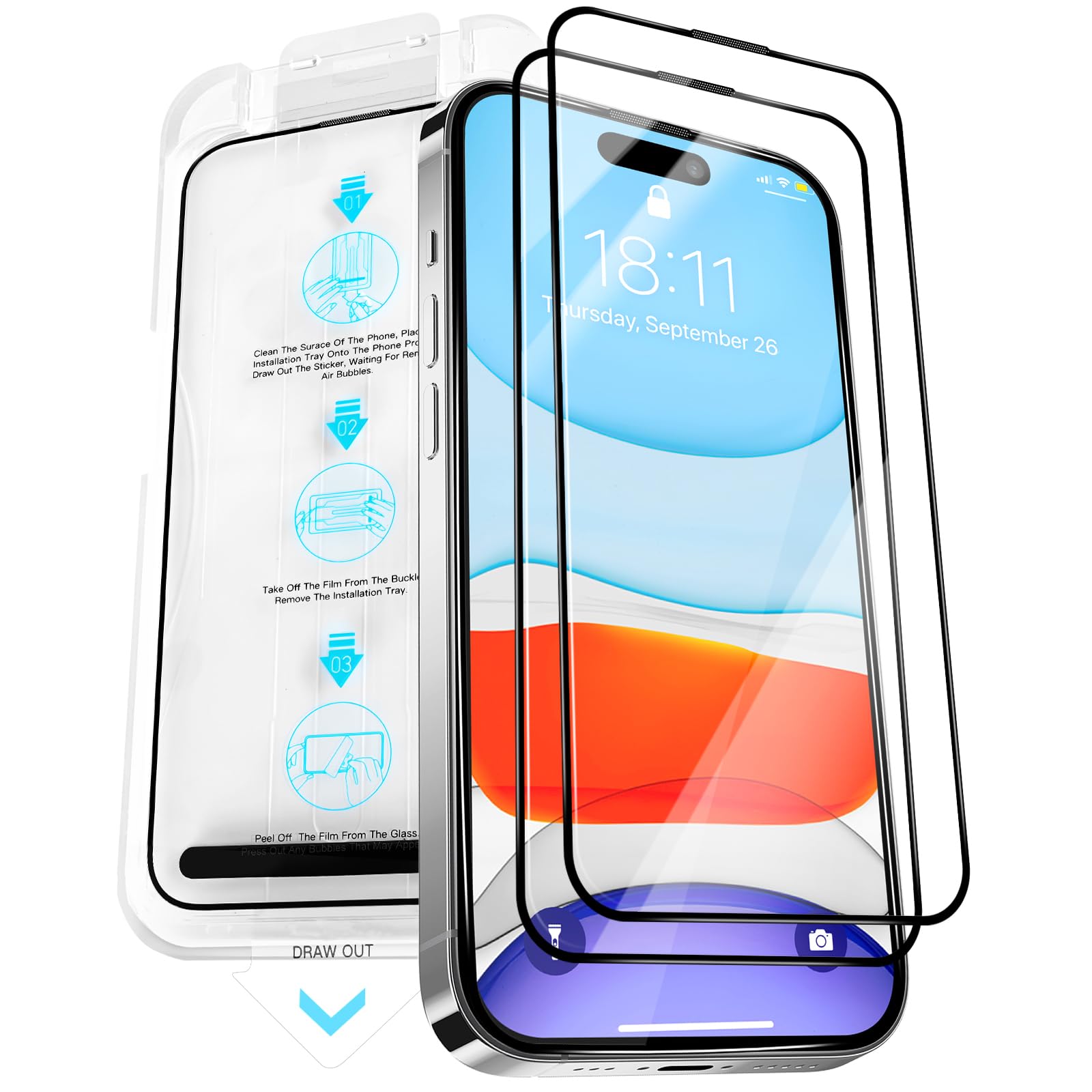 Vongong 2 Pack Screen Protector for iPhone 16 Plus,Durable and Drop-Proof with 9H Hardness,Bubble-and-Dust-Free 16 Plus HD High-Aluminum Tempered Glass,Easy Installation Exclusively