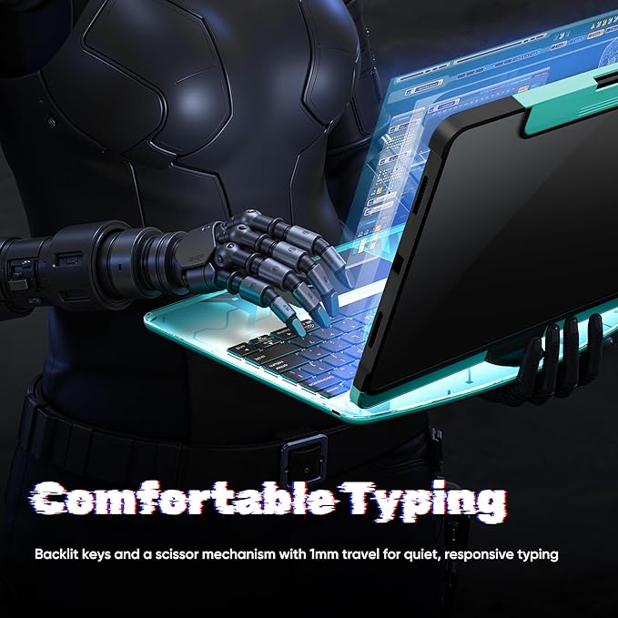 KITONE Transparent Case with Wireless Keyboard for iPad 10.2-in (7th, 8th, and 9th Gen), 7 Colors Backlight, Trackpad, 360°Rotating Stand, Tech Style